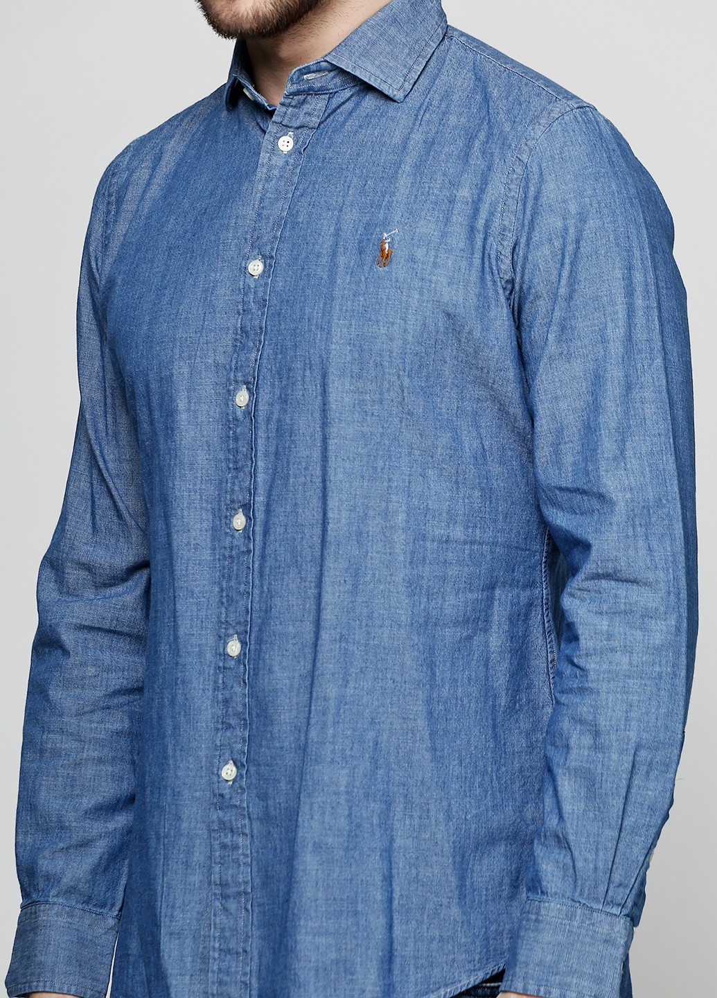 Голубой кэжуал рубашка однотонная Ralph Lauren с длинным рукавом