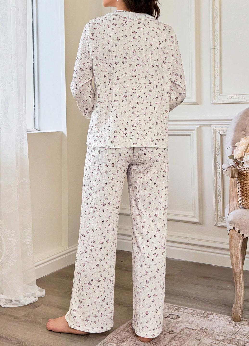 Кремовая всесезон пижама (рубашка, брюки) рубашка + брюки SHEIN