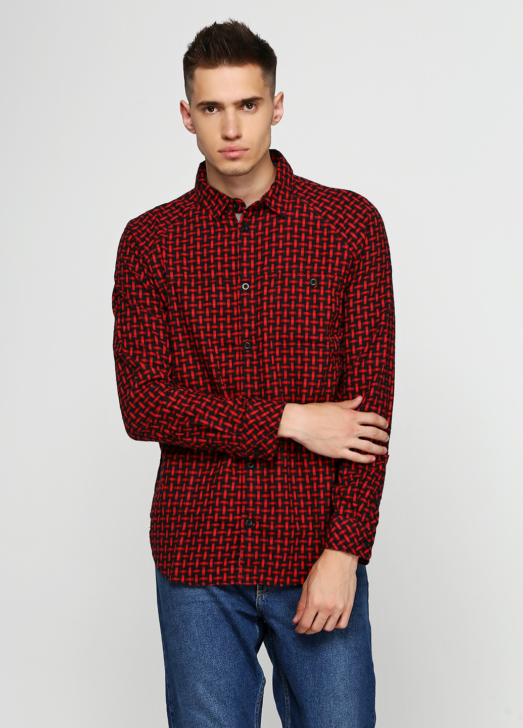 Красная кэжуал рубашка с геометрическим узором Humor с длинным рукавом