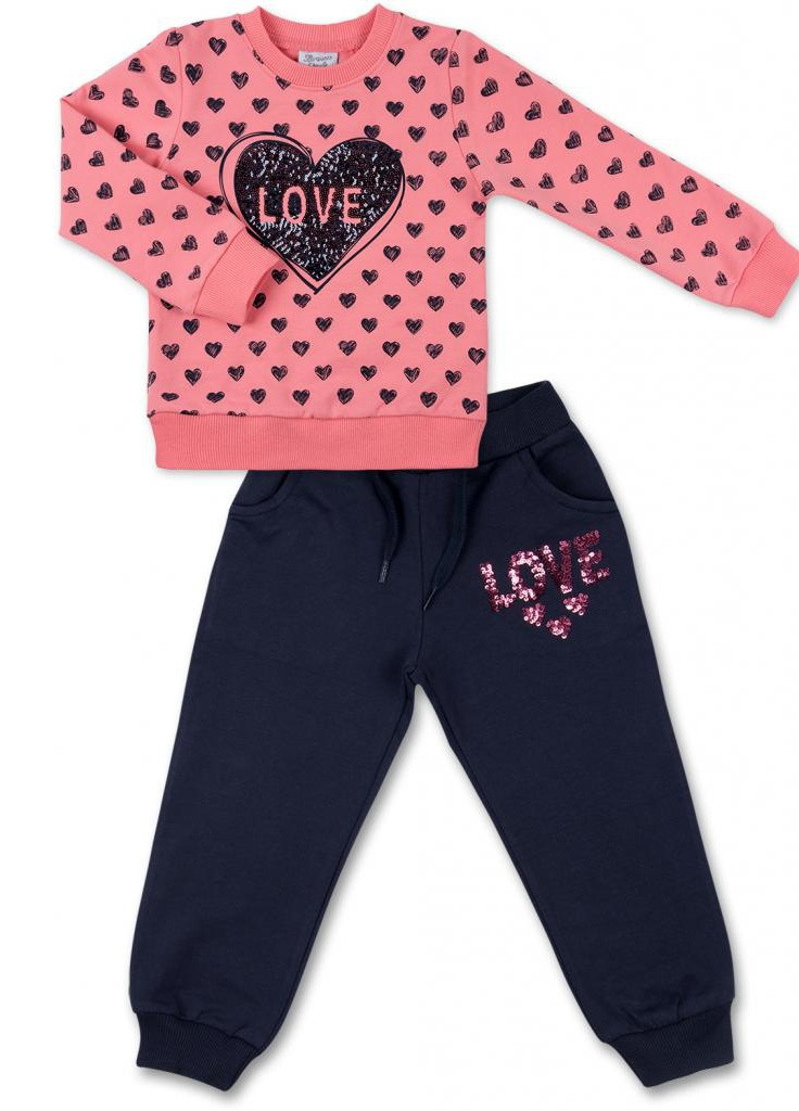 Комбінований демісезонний костюм десткий кофта з брюками з сердечком з паєток (8271-98g-pink) Breeze