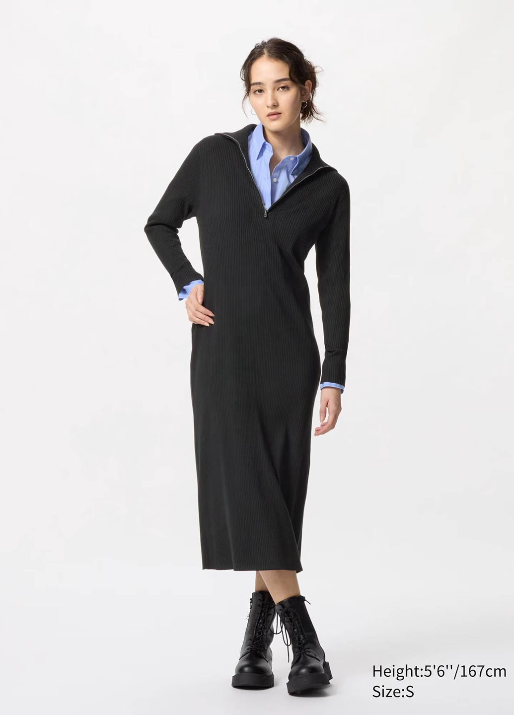 Черное кэжуал платье платье-водолазка Uniqlo однотонное