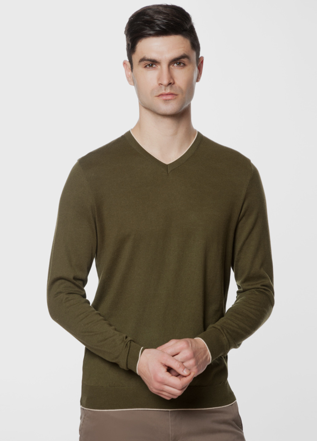Зеленый демисезонный пуловер мужской Arber V-neck N-AVT-67