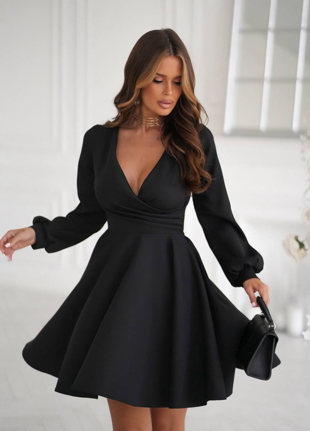 Черное праздничный, вечернее платье с юбкой-солнце No Brand однотонное