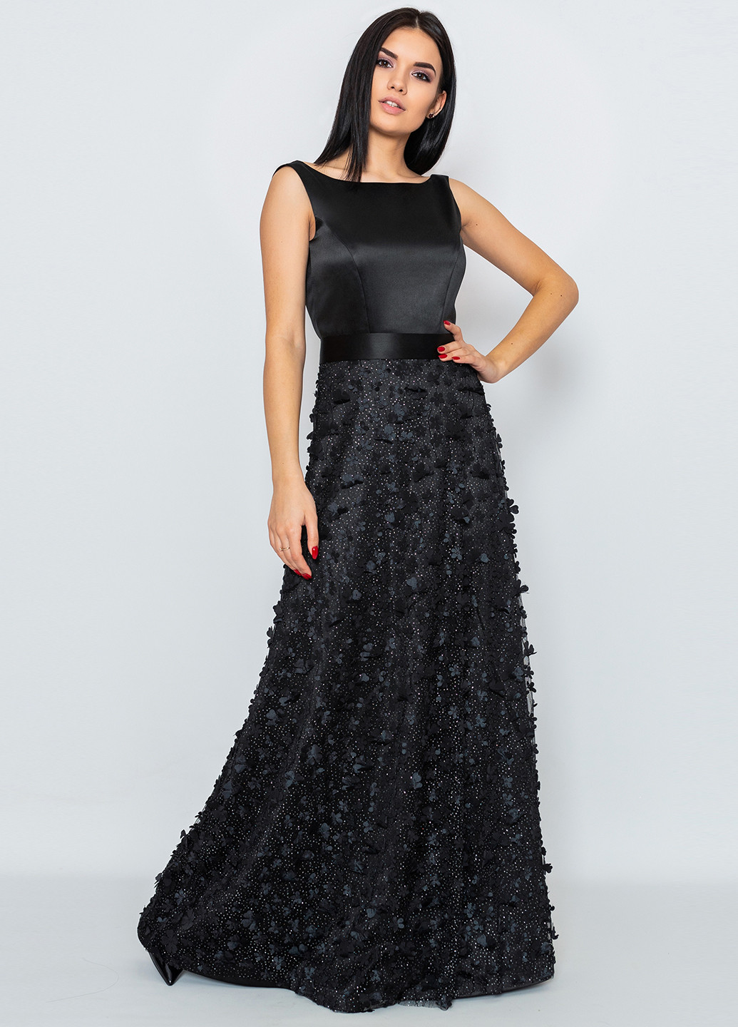Чорна вечірня плаття, сукня з відкритою спиною Seam однотонна