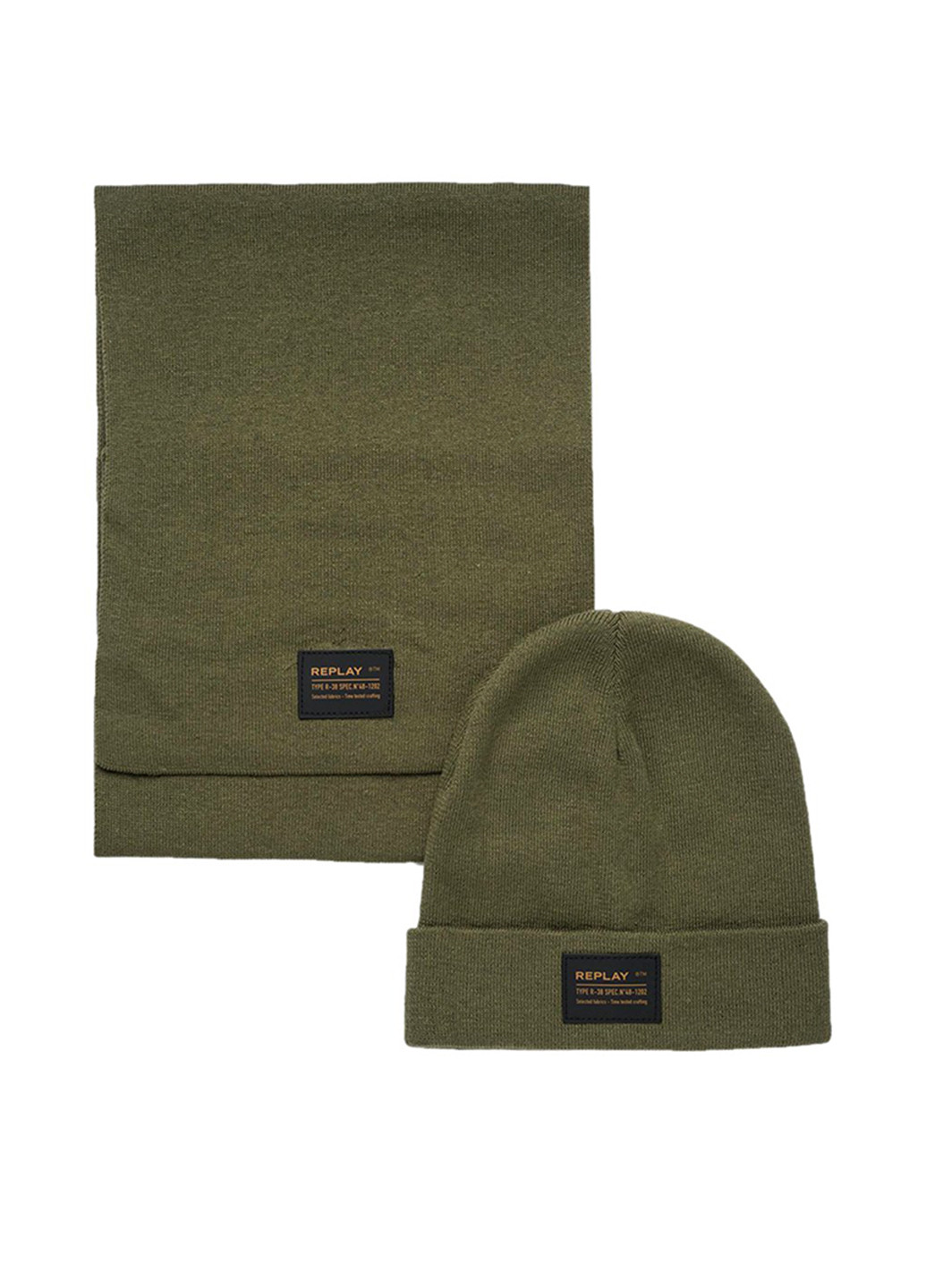 Оливковый (хаки) демисезонный комплект (шапка, шарф) Replay