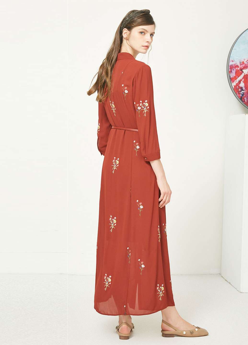 Терракотовое кэжуал платье рубашка Vero Moda с цветочным принтом