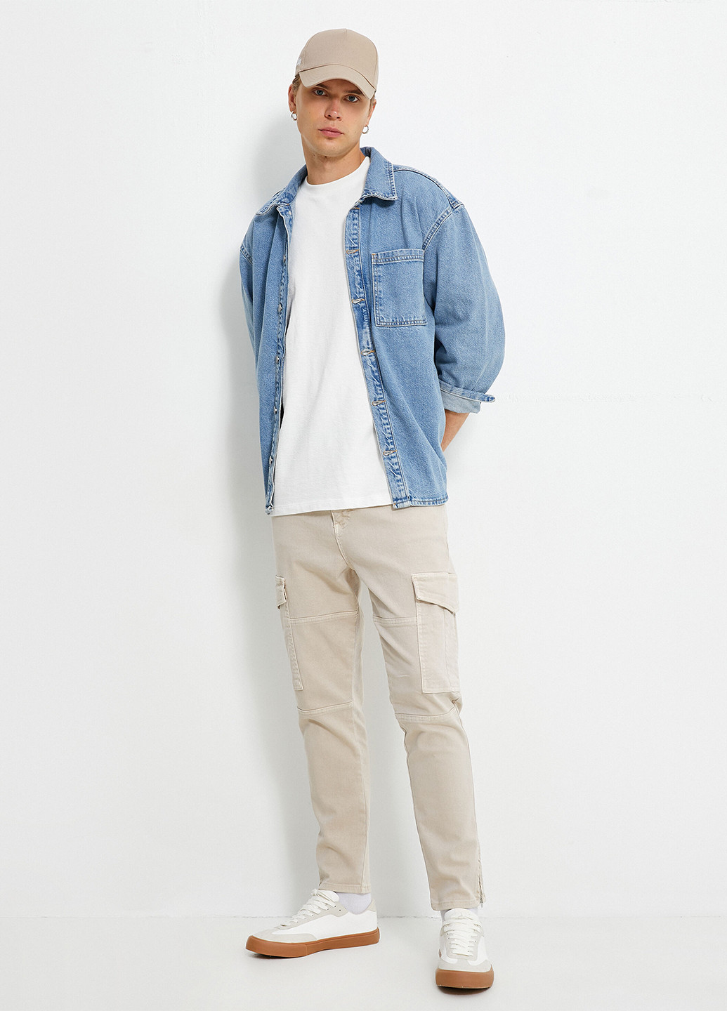 Бежевые кэжуал демисезонные зауженные, карго брюки KOTON