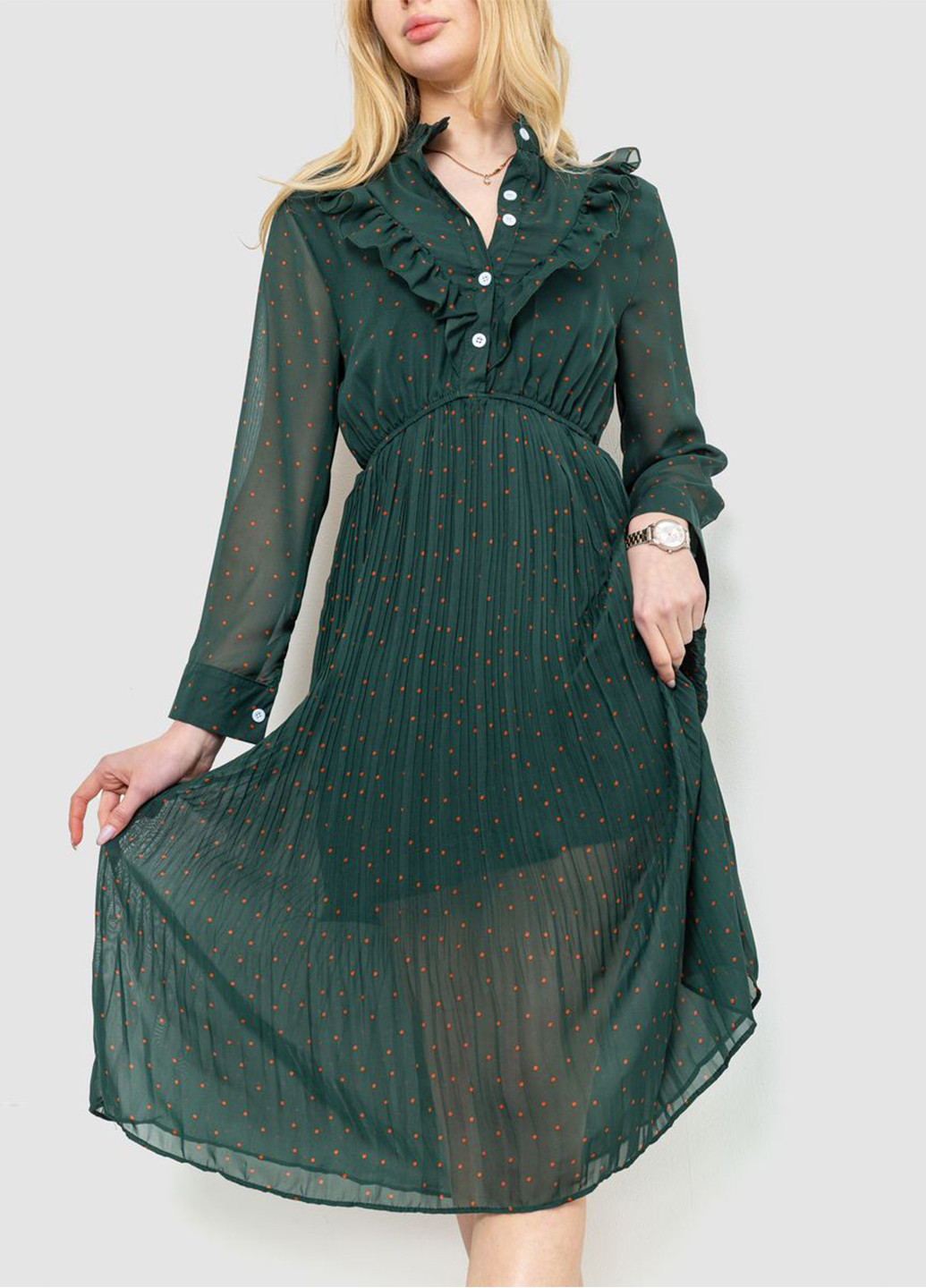 Темно-зеленое кэжуал платье плиссированное Ager однотонное