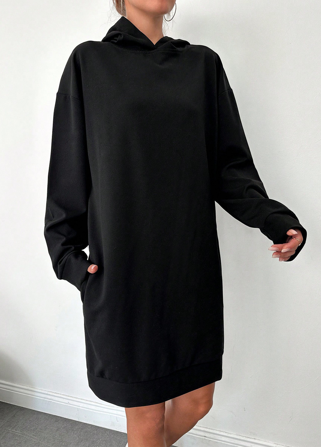 Черное кэжуал платье платье-худи SHEIN однотонное
