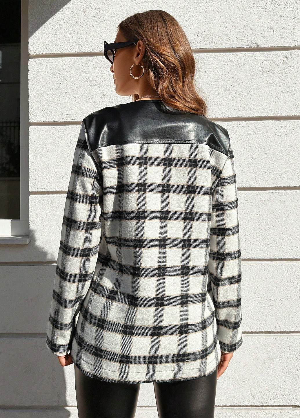 Черно-белое Кэжуал полупальто однобортное SHEIN в клетку