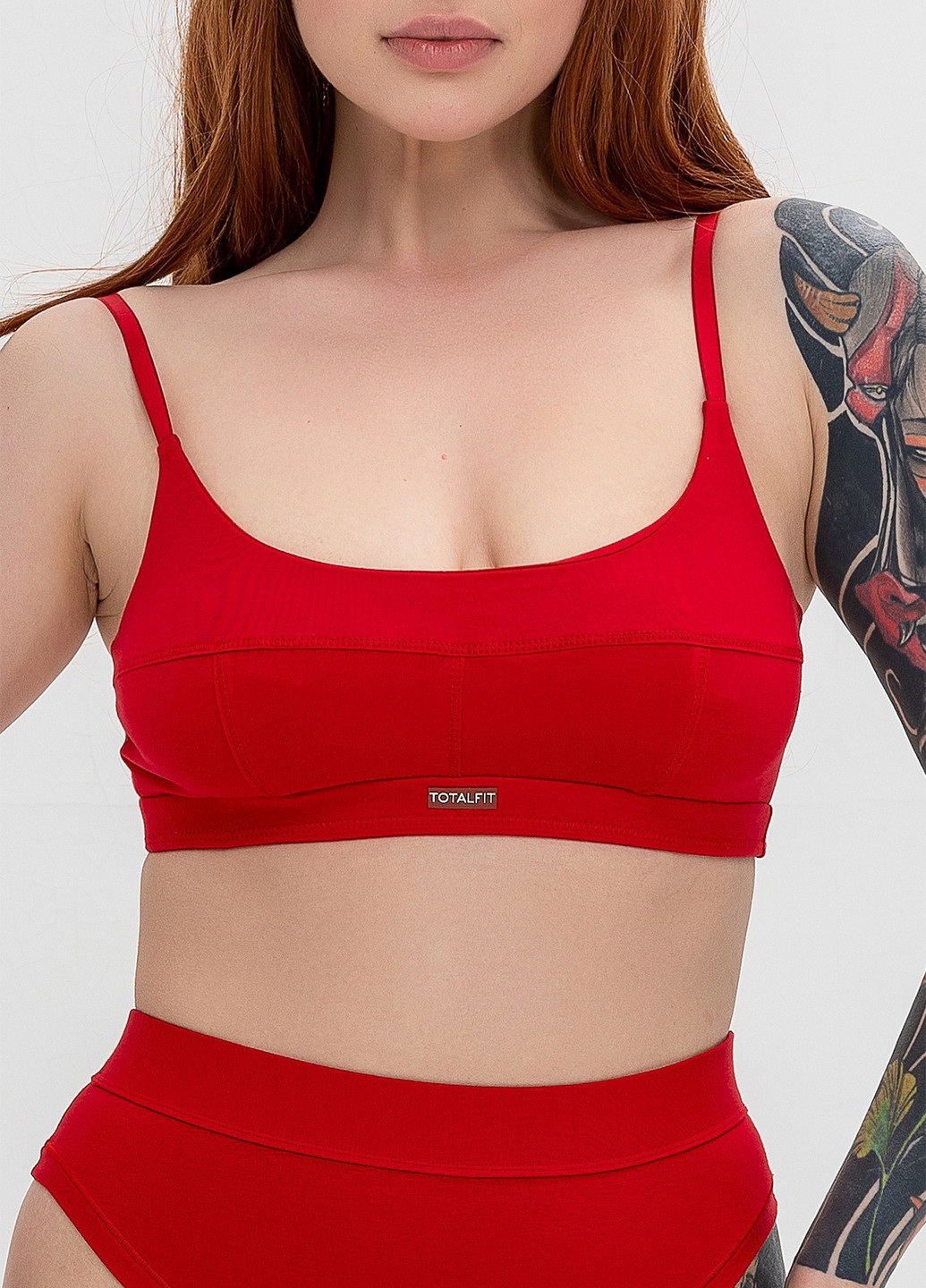 Красный демисезонный хлопковый комплект белья бралет и стринги TOTALFIT