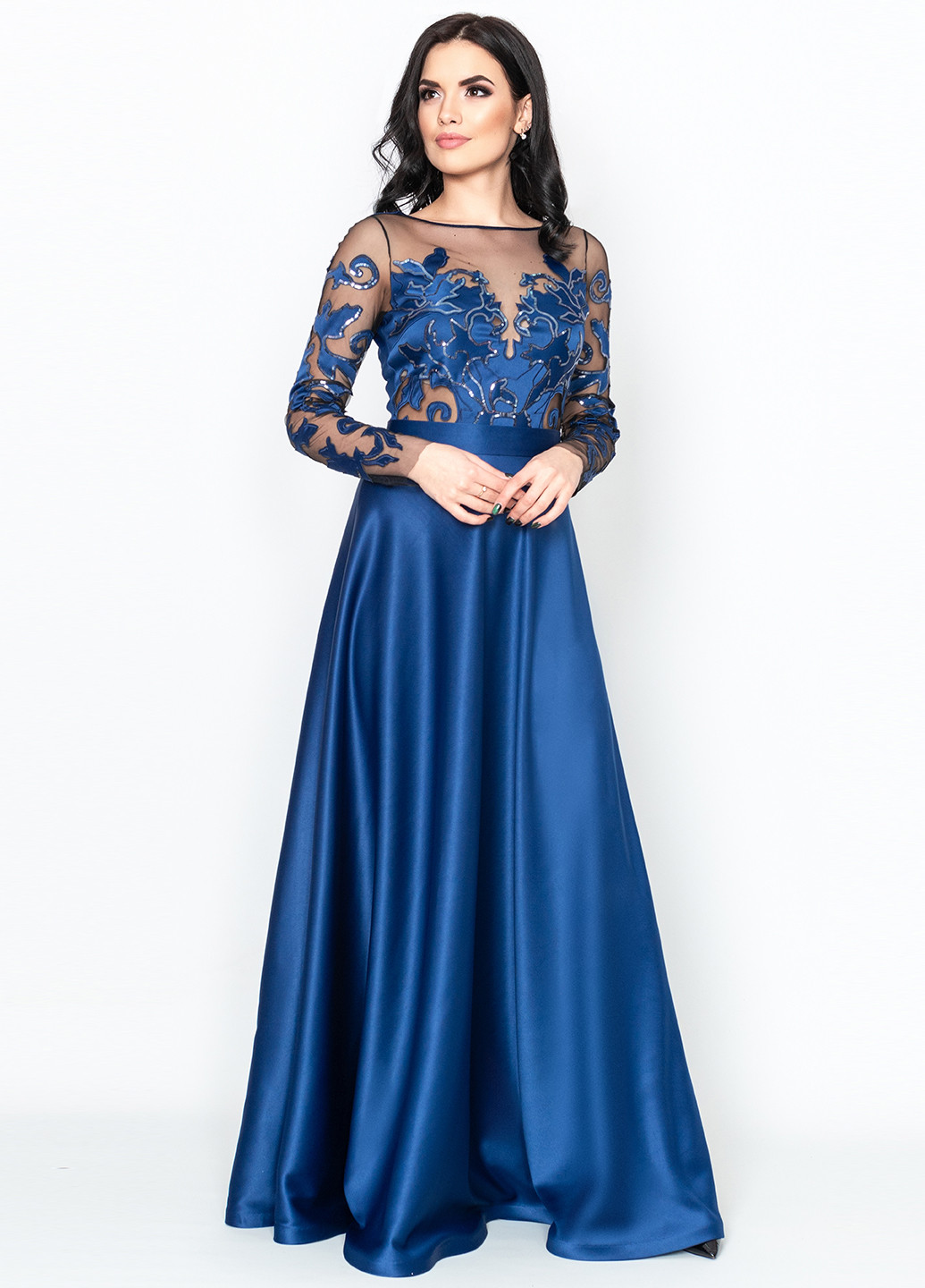 Темно-синя вечірня сукня Seam фактурна