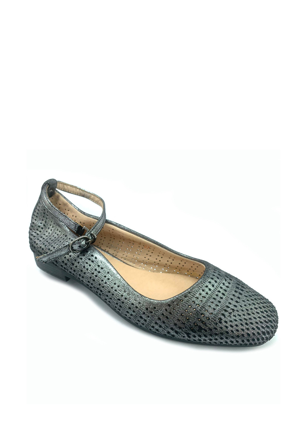 Женские балетки | тёмно-серые однотонные перфорация искусственная кожа (336239970)