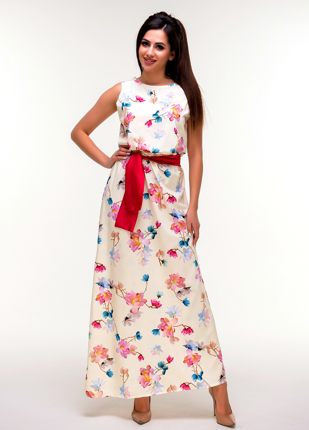 Светло-бежевое кэжуал платье Olsa с цветочным принтом