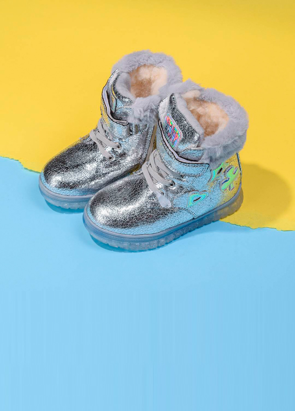 Черевики дитячі зимові на хутрі No Brand Ботинки однотонні срібні кежуали