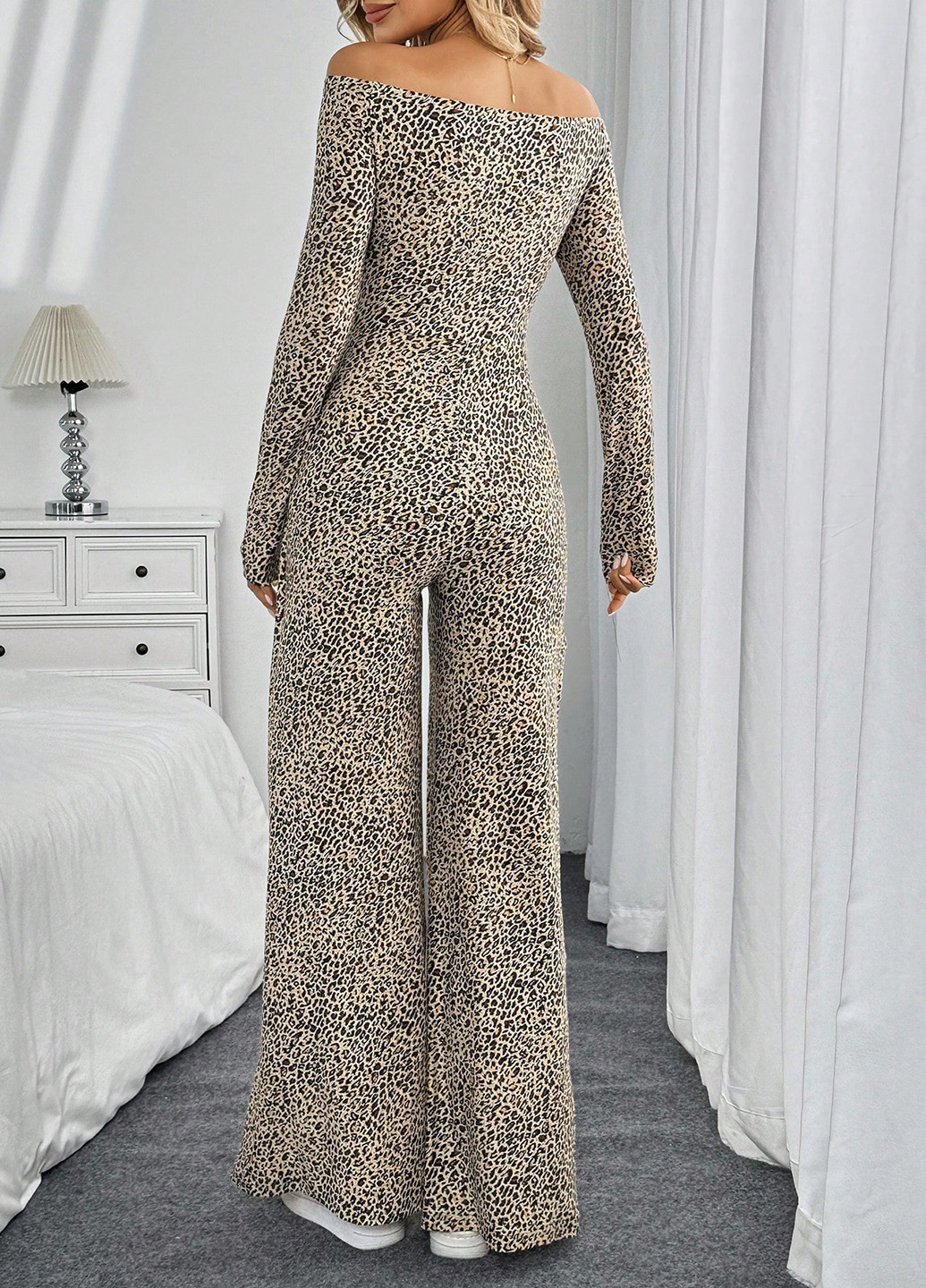 Комбинезон SHEIN комбинезон-брюки леопардовый бежевый кэжуал полиэстер
