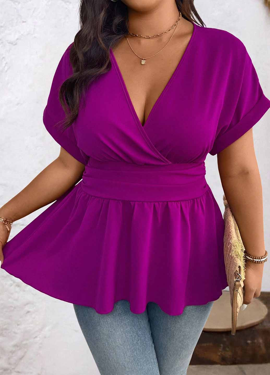 Фиолетовая блуза с баской SHEIN