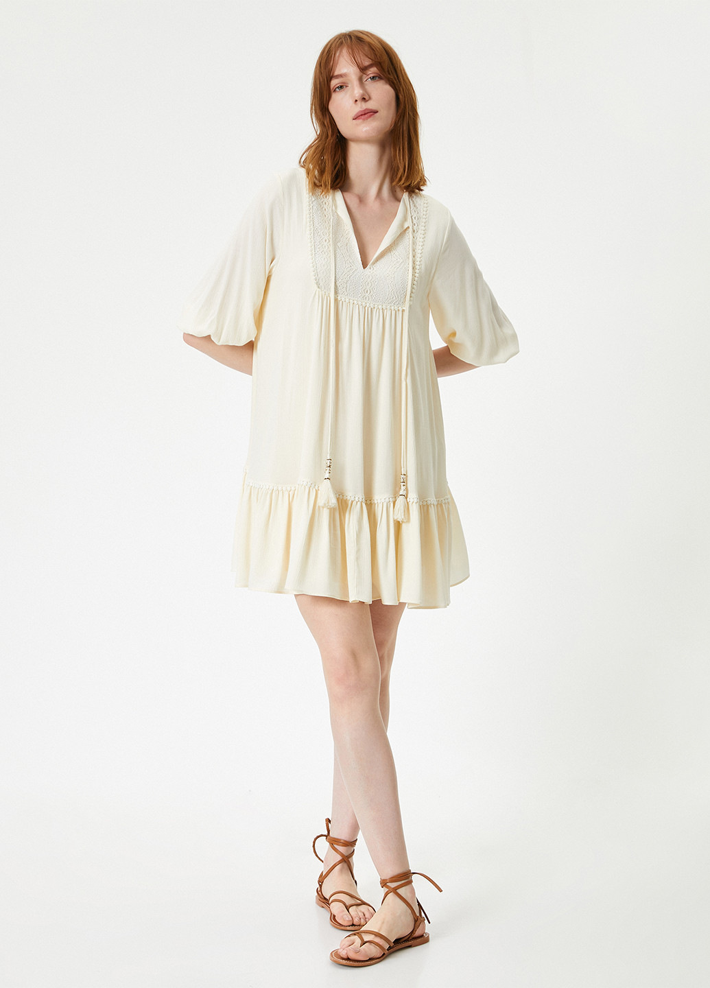 Молочное кэжуал платье а-силуэт KOTON однотонное