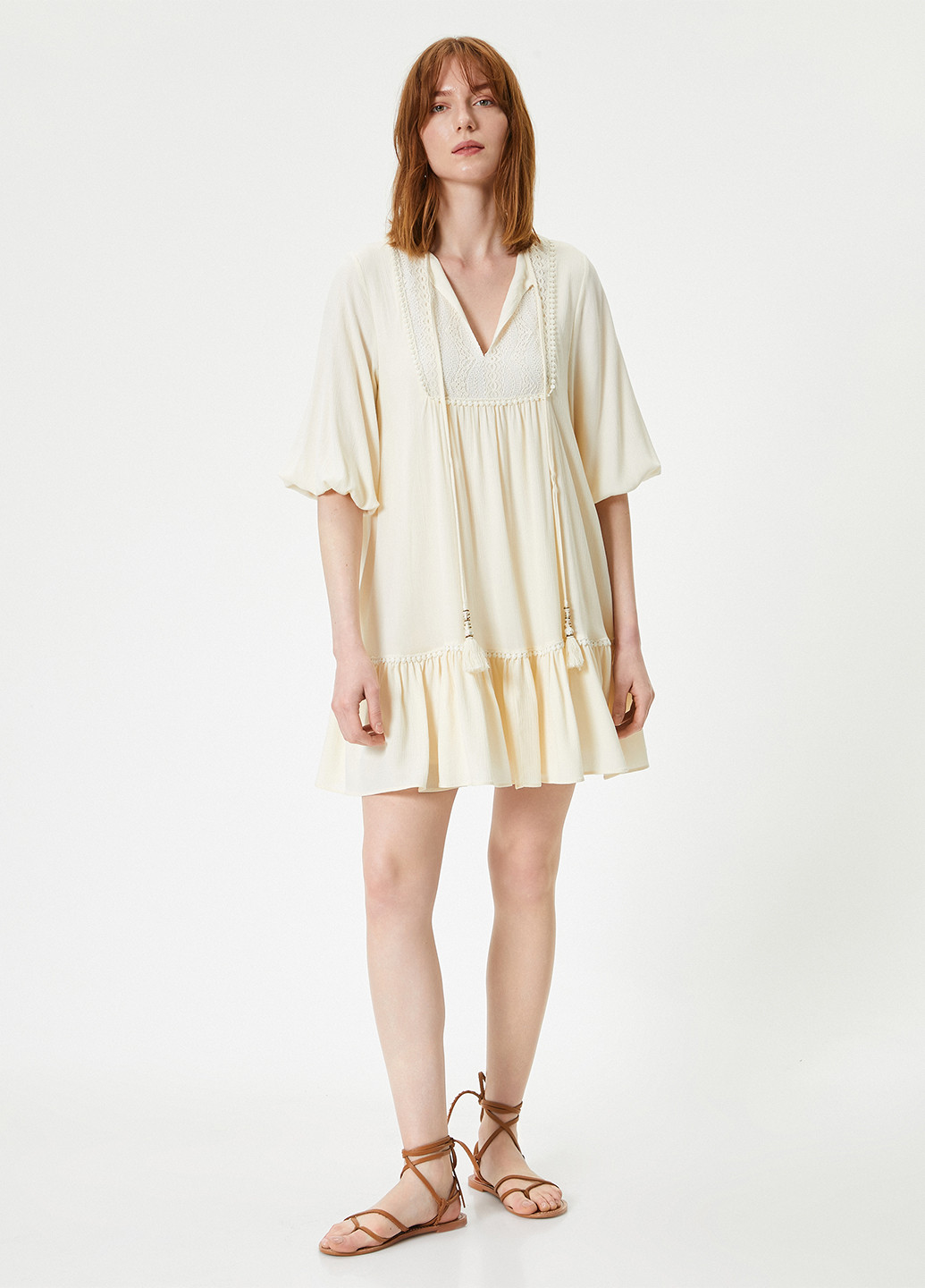 Молочное кэжуал платье а-силуэт KOTON однотонное