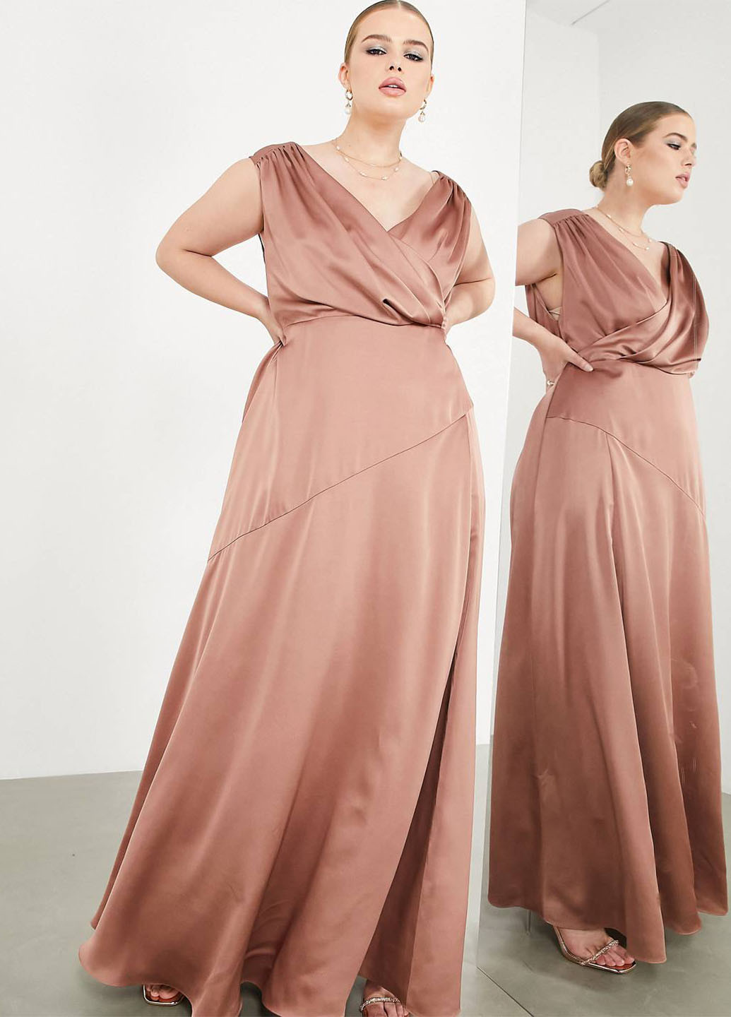 Рожево-коричнева коктейльна сукня на запах Asos однотонна