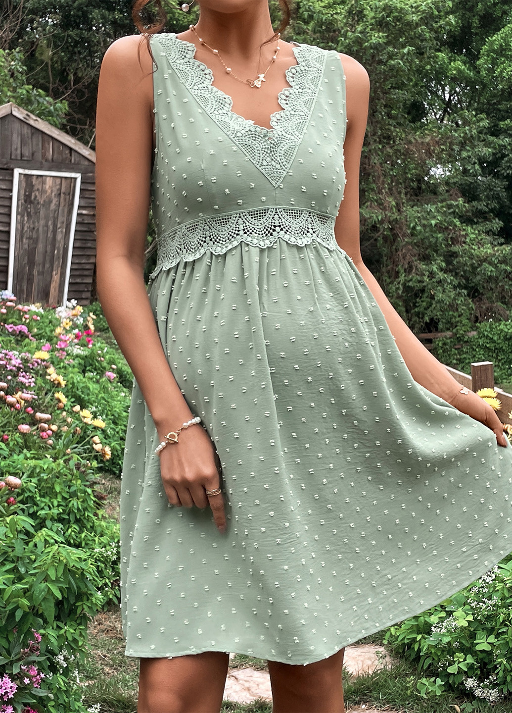 М'ятна кежуал сукня для вагітних а-силует SHEIN однотонна