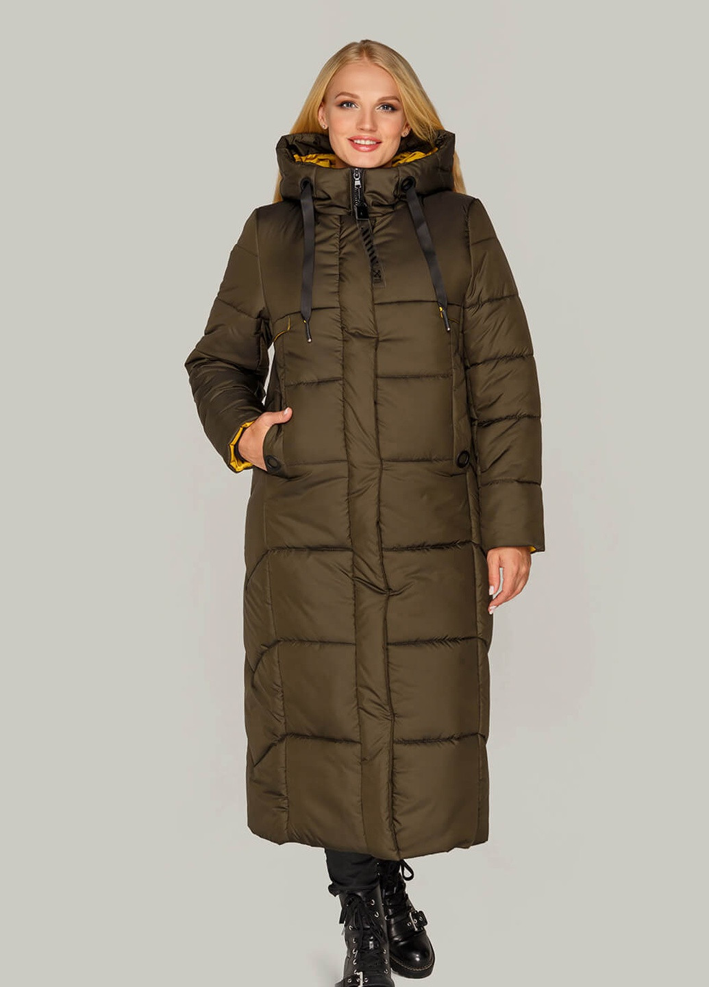Оливковая (хаки) зимняя куртка-пальто сандра MioRichi