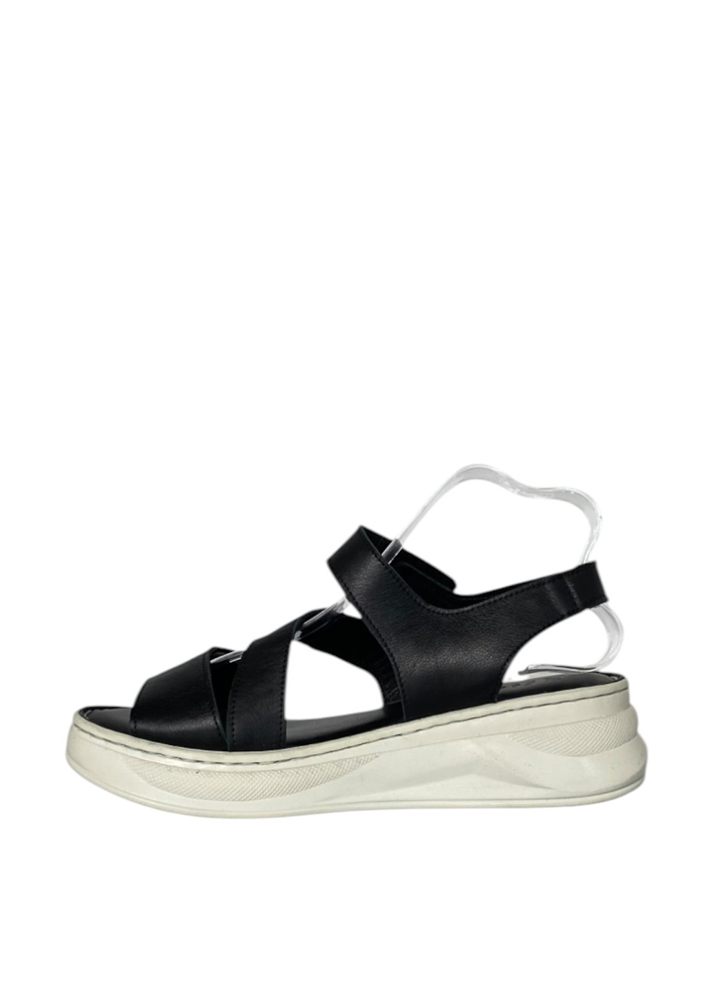 Черные босоножки ALTURA на липучке с белой подошвой