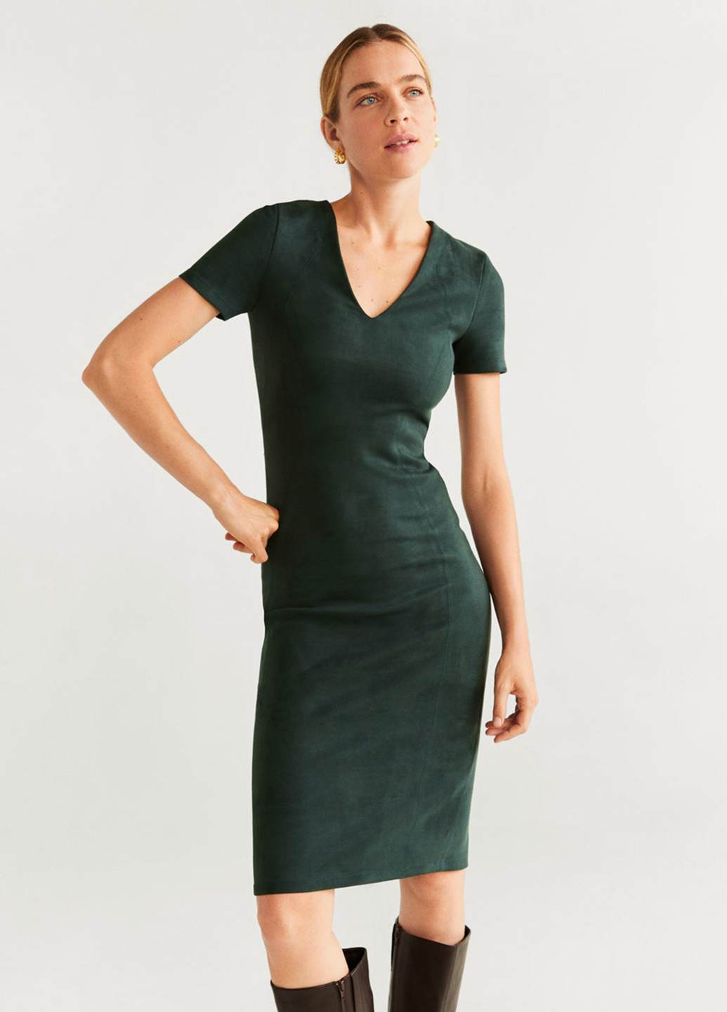 Темно-зелена кежуал сукня без підкладу Mango однотонна