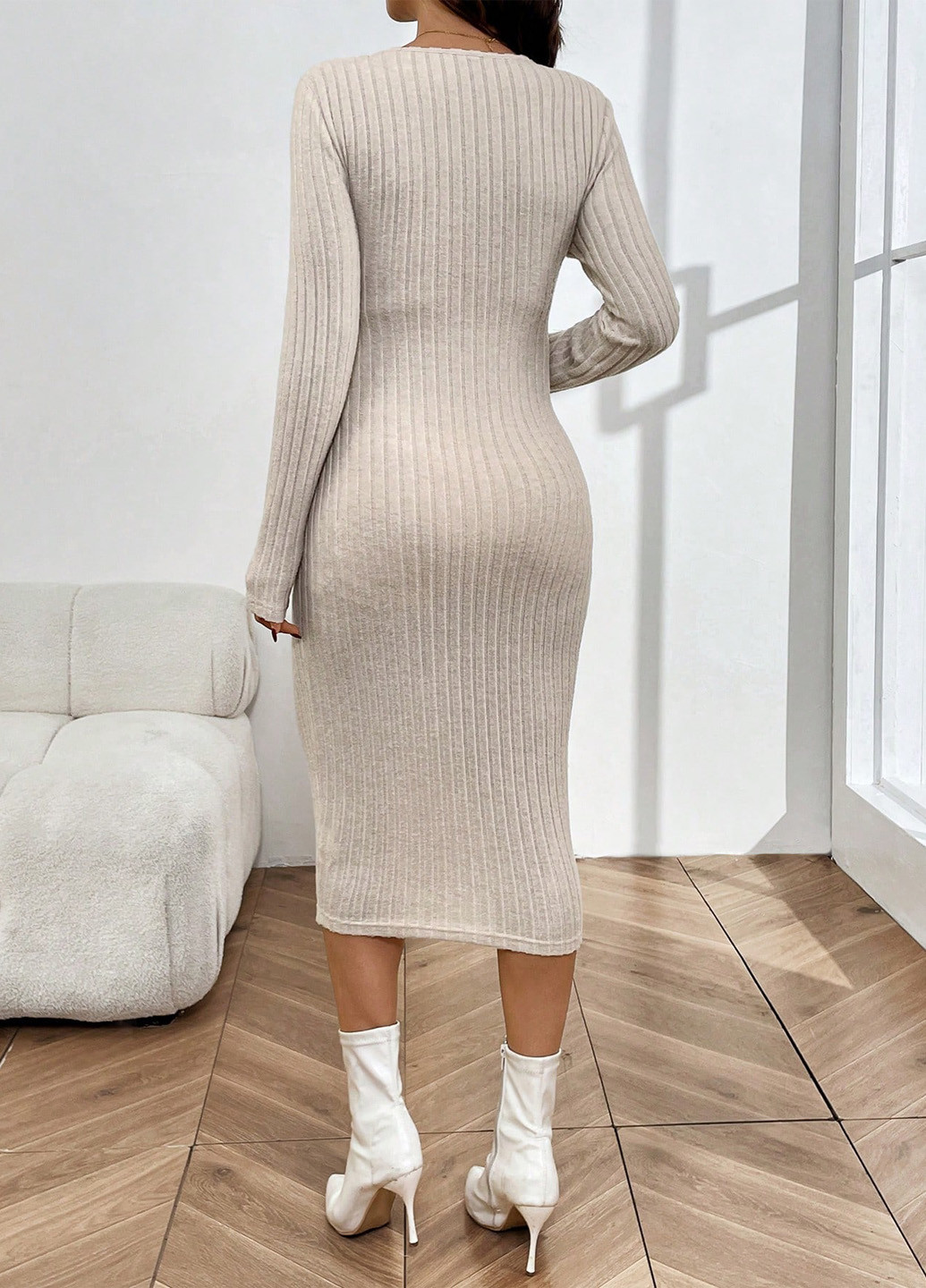 Светло-бежевое кэжуал платье для беременных и кормящих матерей силуэтная SHEIN однотонное