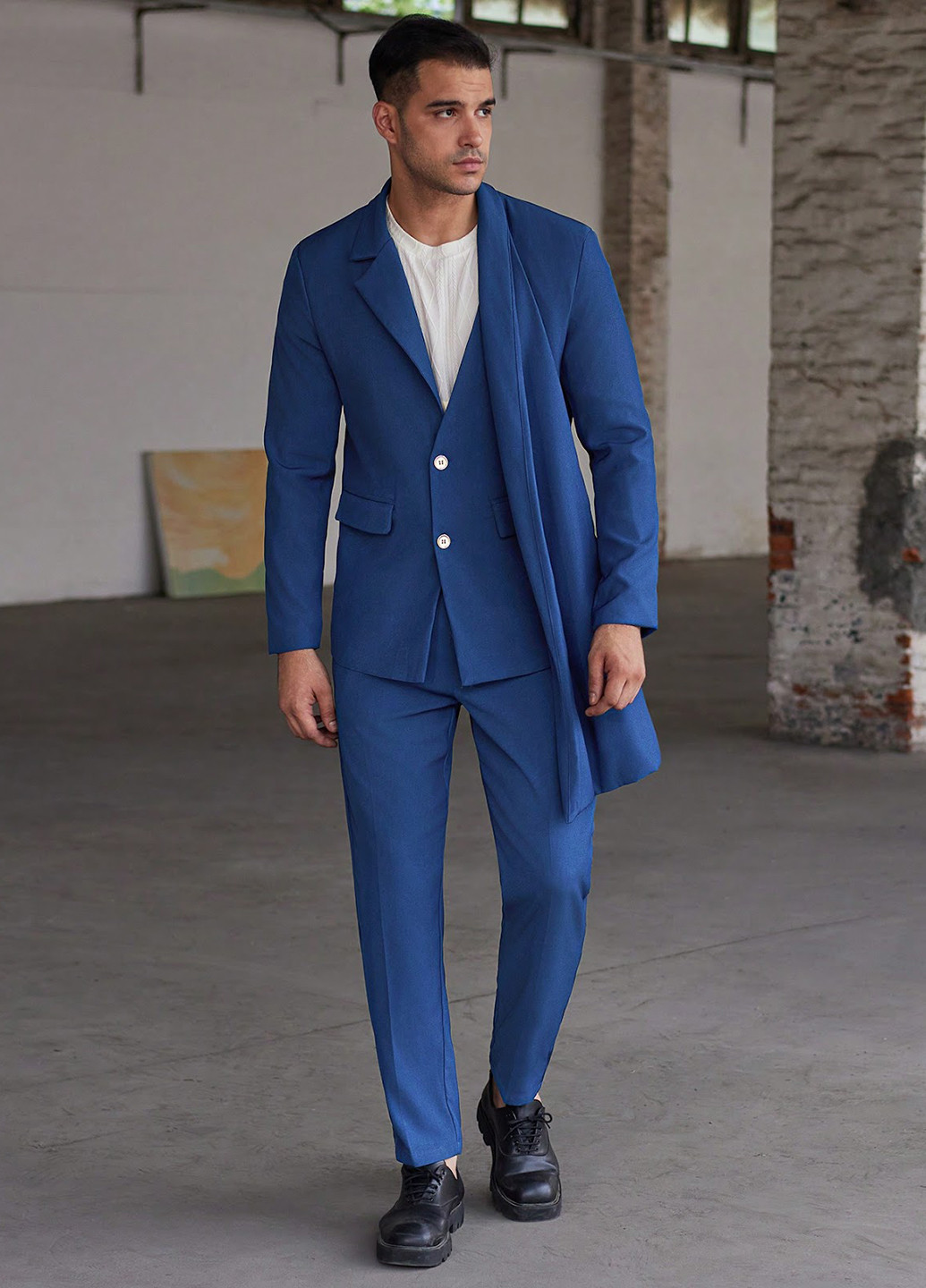 Синий демисезонный костюм (пиджак, брюки) брючный SHEIN