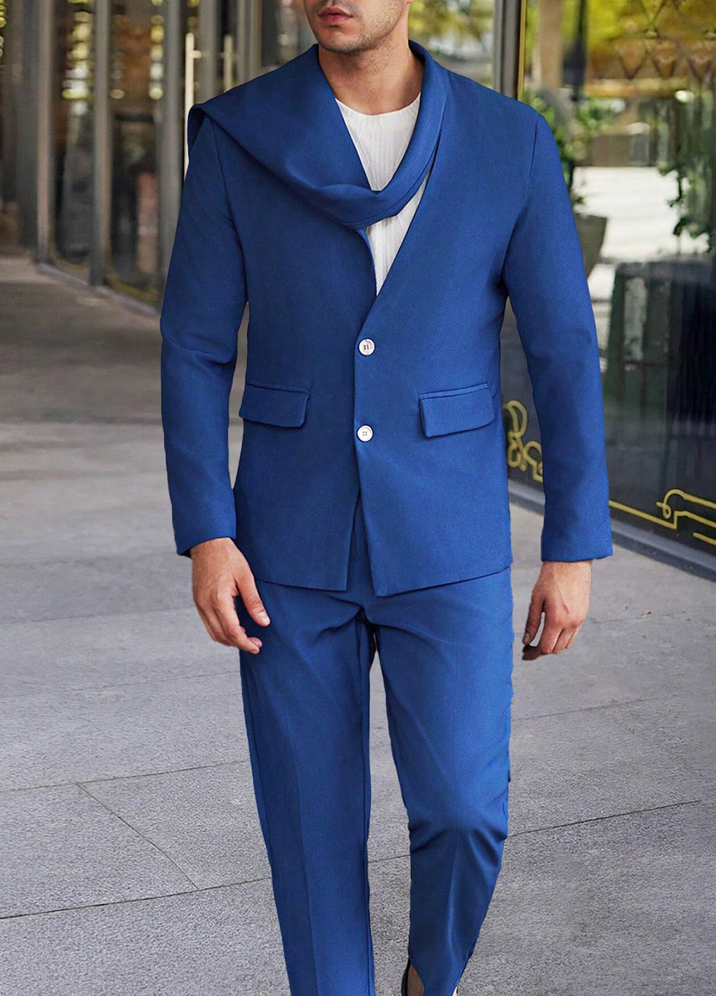 Синий демисезонный костюм (пиджак, брюки) брючный SHEIN