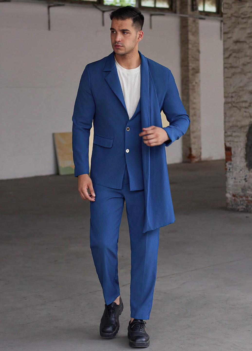 Синий демисезонный костюм (пиджак, брюки) брючный SHEIN