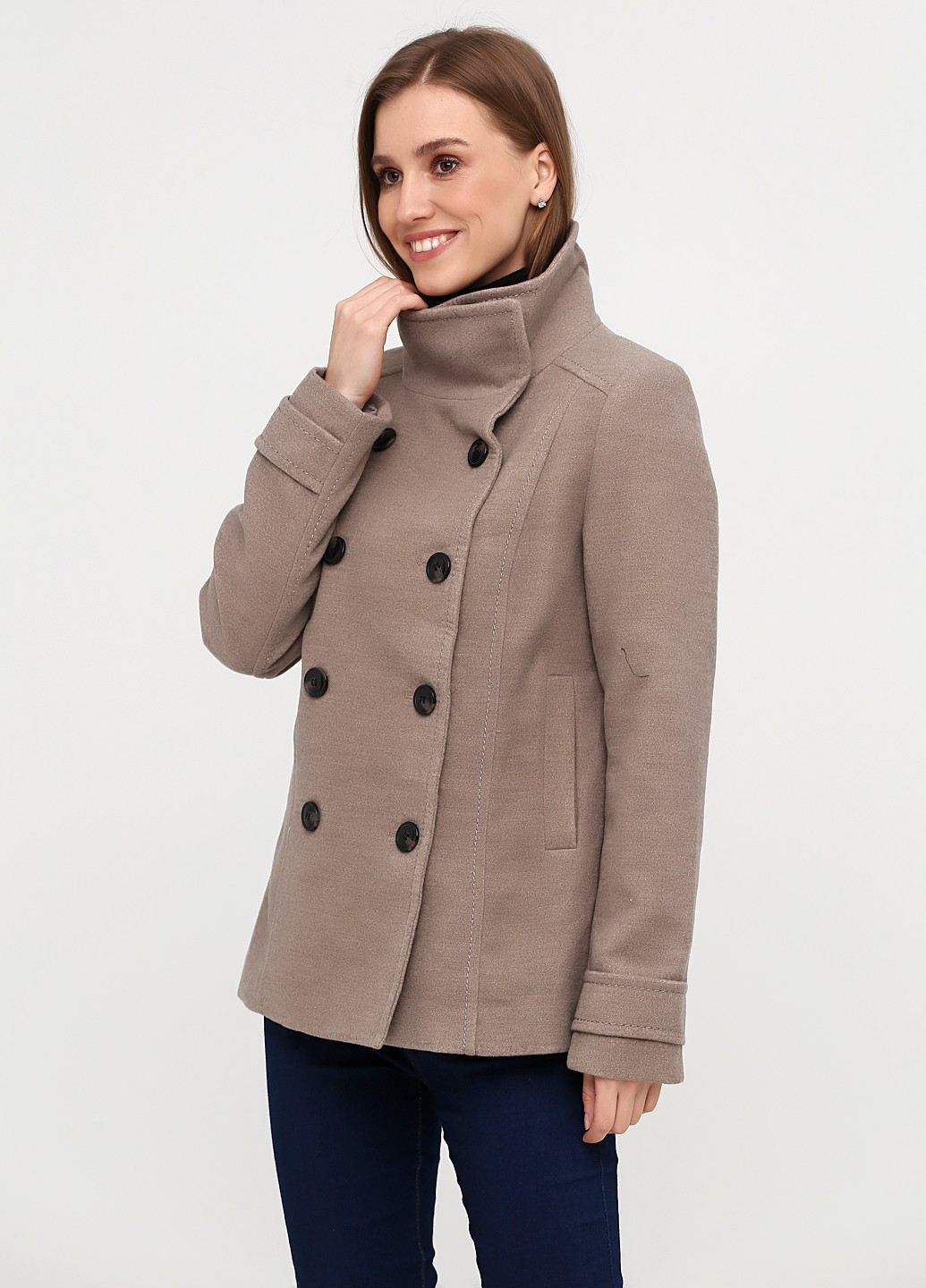 Бежевое Кэжуал полупальто двубортное H&M меланж