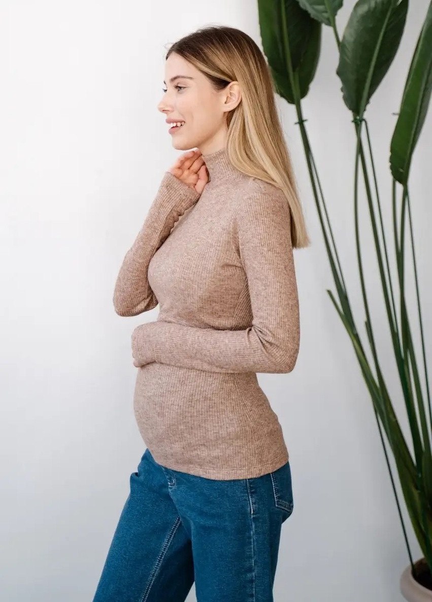 Бежевый гольф кофта для беременных и кормящих мам трикотажный с секретом для кормления To Be (248204741)