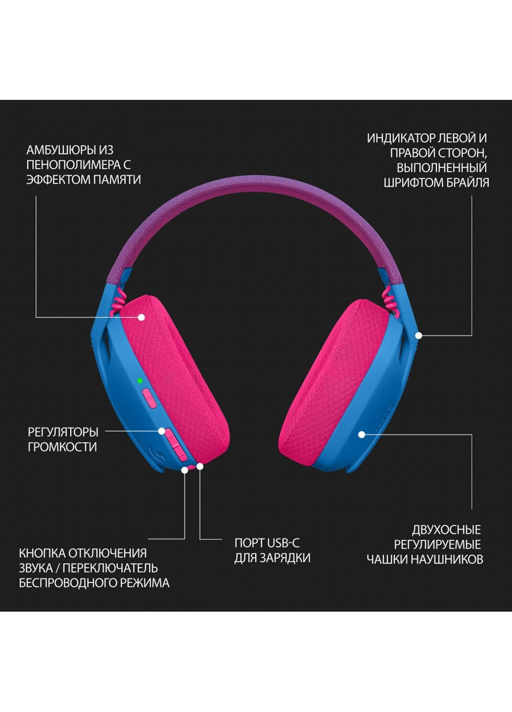 Наушники (981-001062) Logitech G435 Lightspeed Wireless Gaming Headset Blue (253546755)