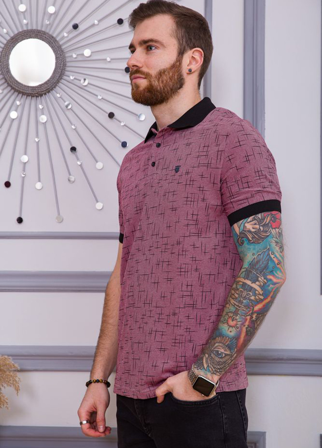 Сиреневая футболка-поло для мужчин Ager с абстрактным узором