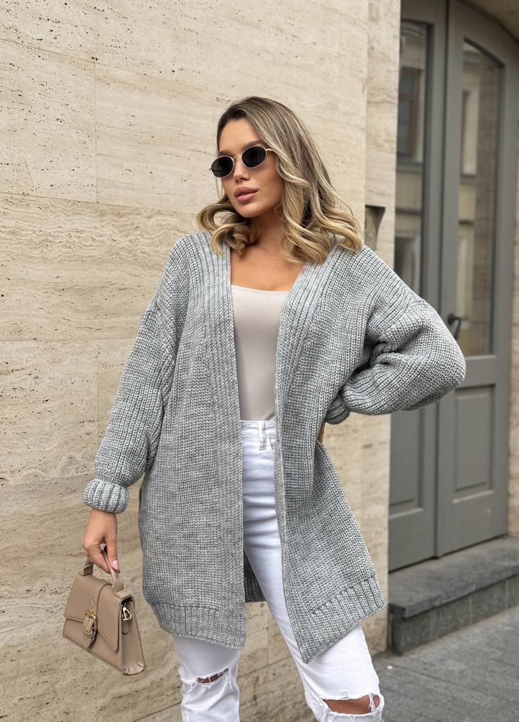 Серый демисезонный кардиган No Brand