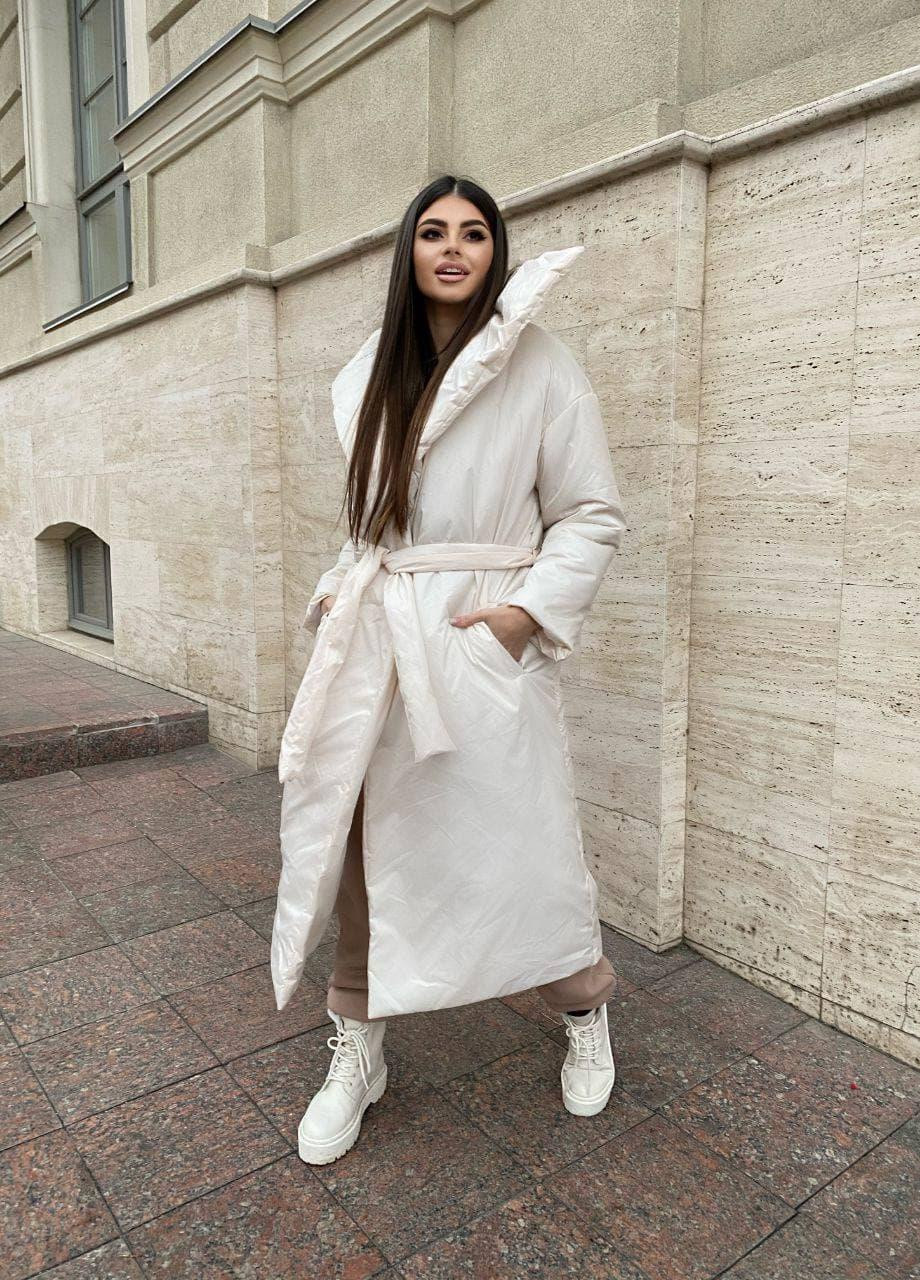 Молочна зимня жіноча тепла куртка ковдра довга молоко one size подовжений пуховик осінній зимовий демісезонній No Brand