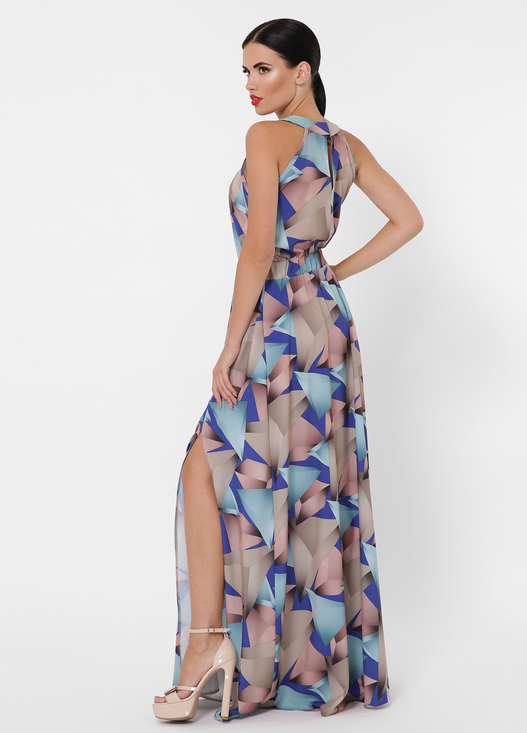 Комбинированное кэжуал платье с открытыми плечами Fashion Up с абстрактным узором