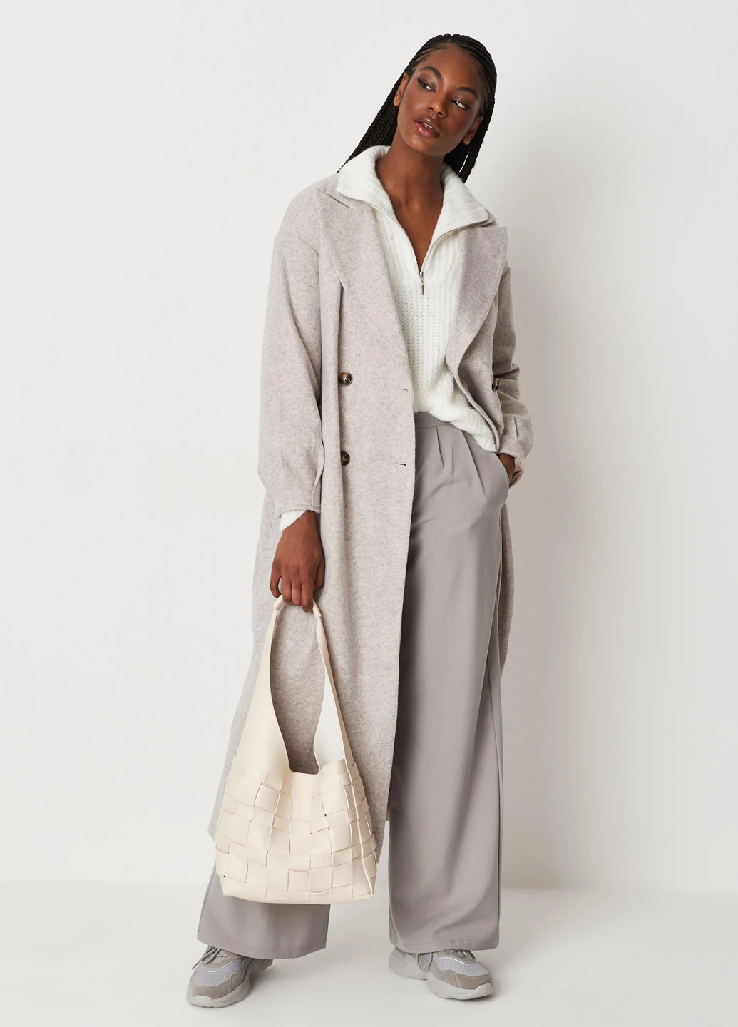 Сіре демісезонне Пальто двобортне Missguided