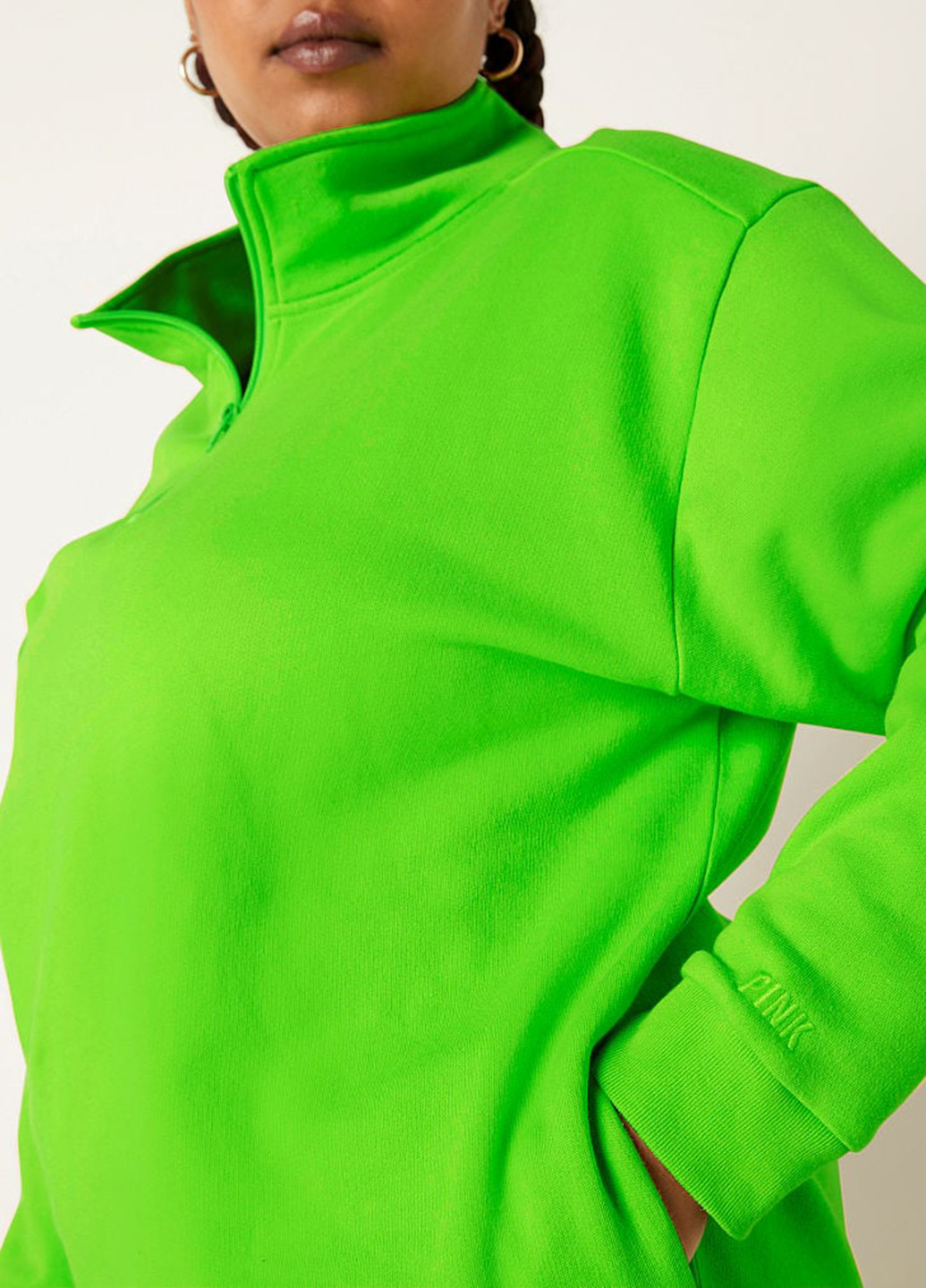Свитшот Victoria's Secret - Свободный крой однотонный зеленый кэжуал хлопок, трикотаж - (263692219)