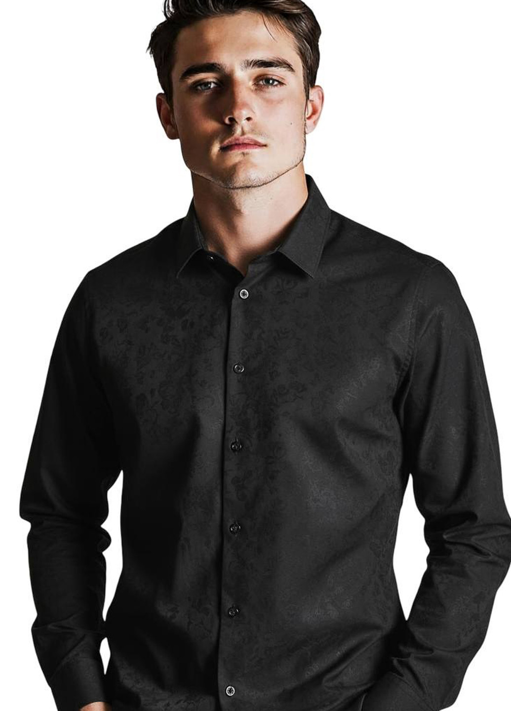 Черная классическая, кэжуал рубашка однотонная Perry Ellis