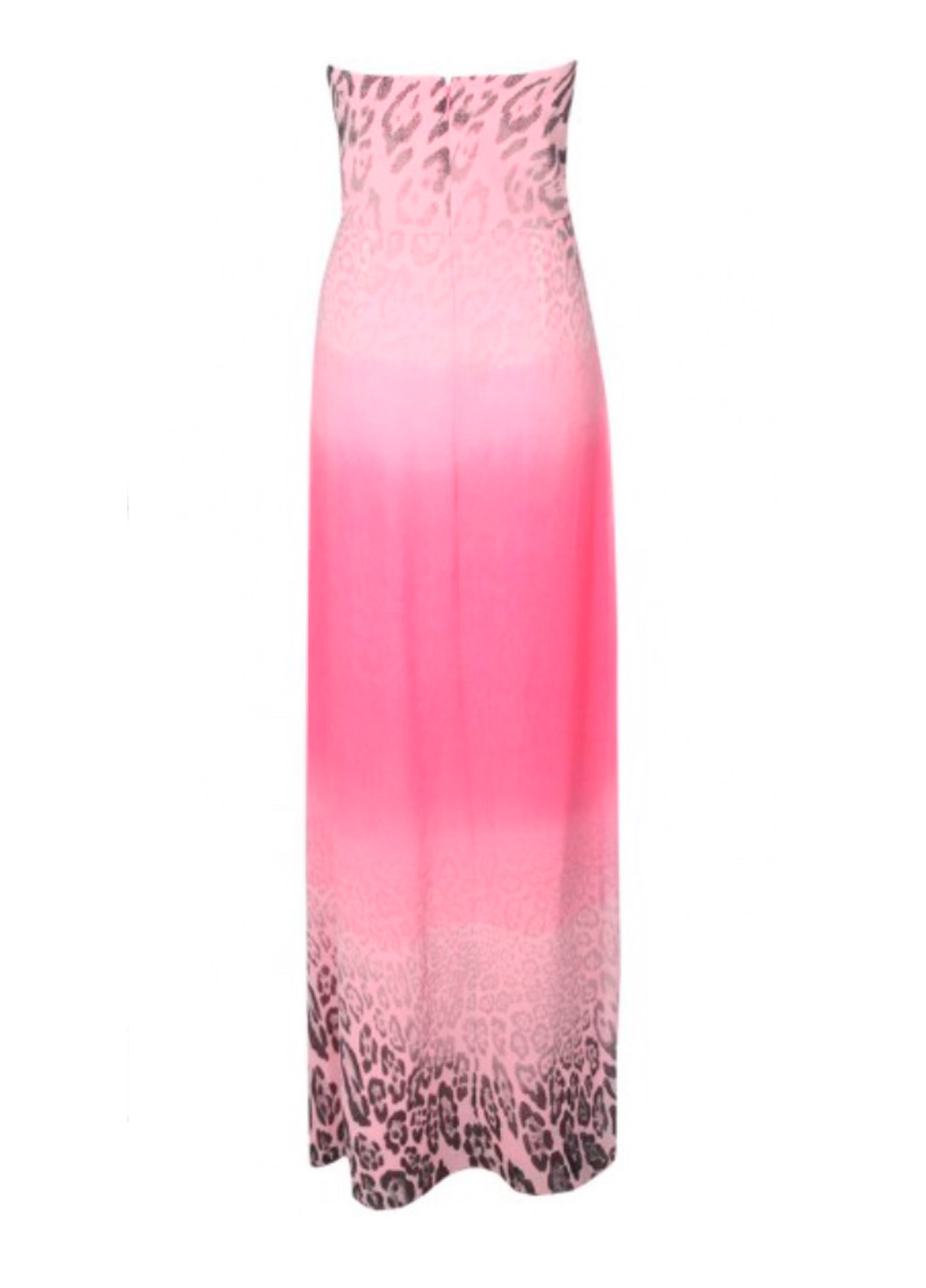 Розовое вечернее шифоновое макси платье с открытыми плечами, а-силуэт, бандо Jane Norman с животным (анималистичным) принтом