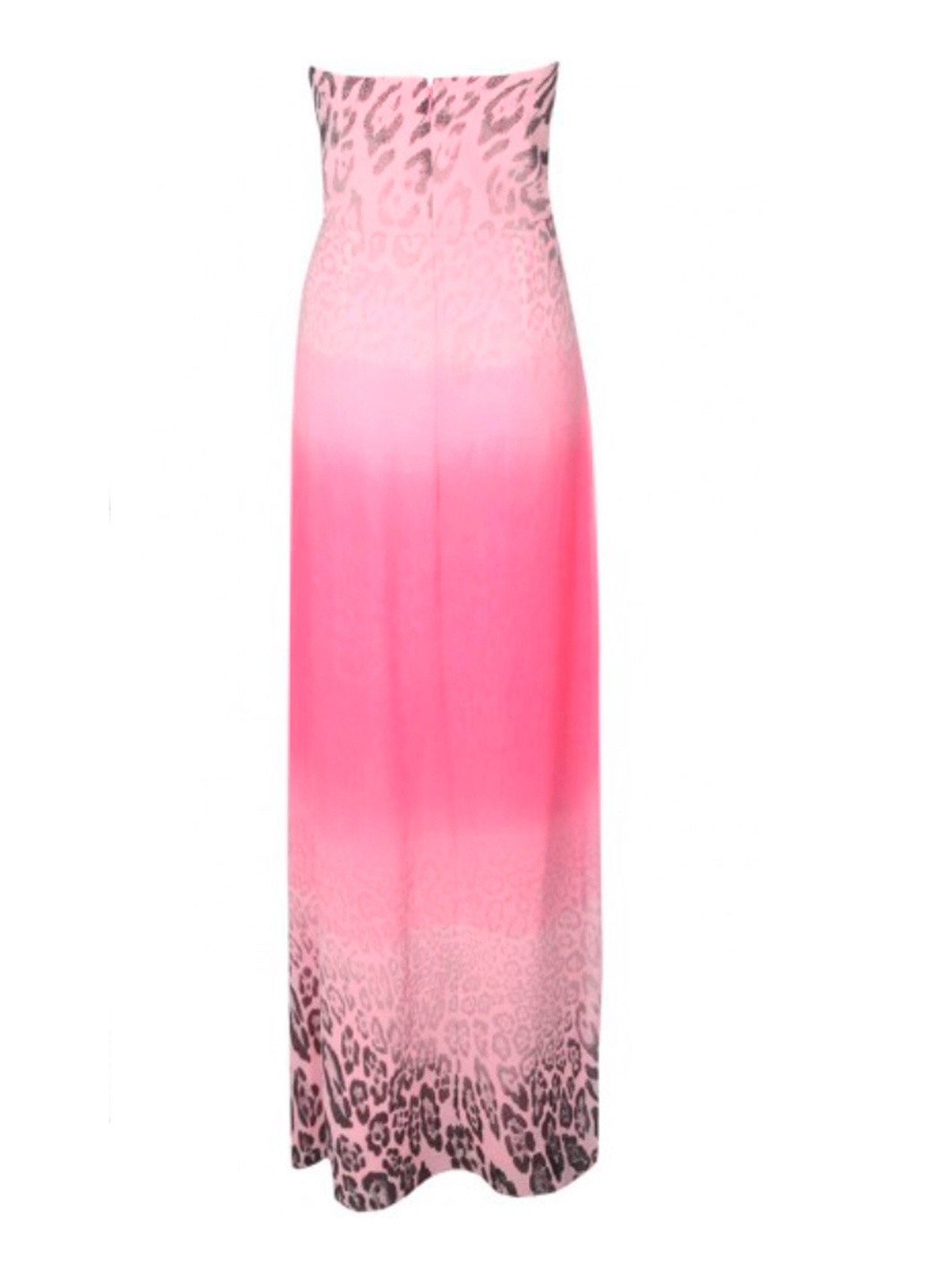 Розовое вечернее шифоновое макси платье с открытыми плечами, а-силуэт, бандо Jane Norman с животным (анималистичным) принтом