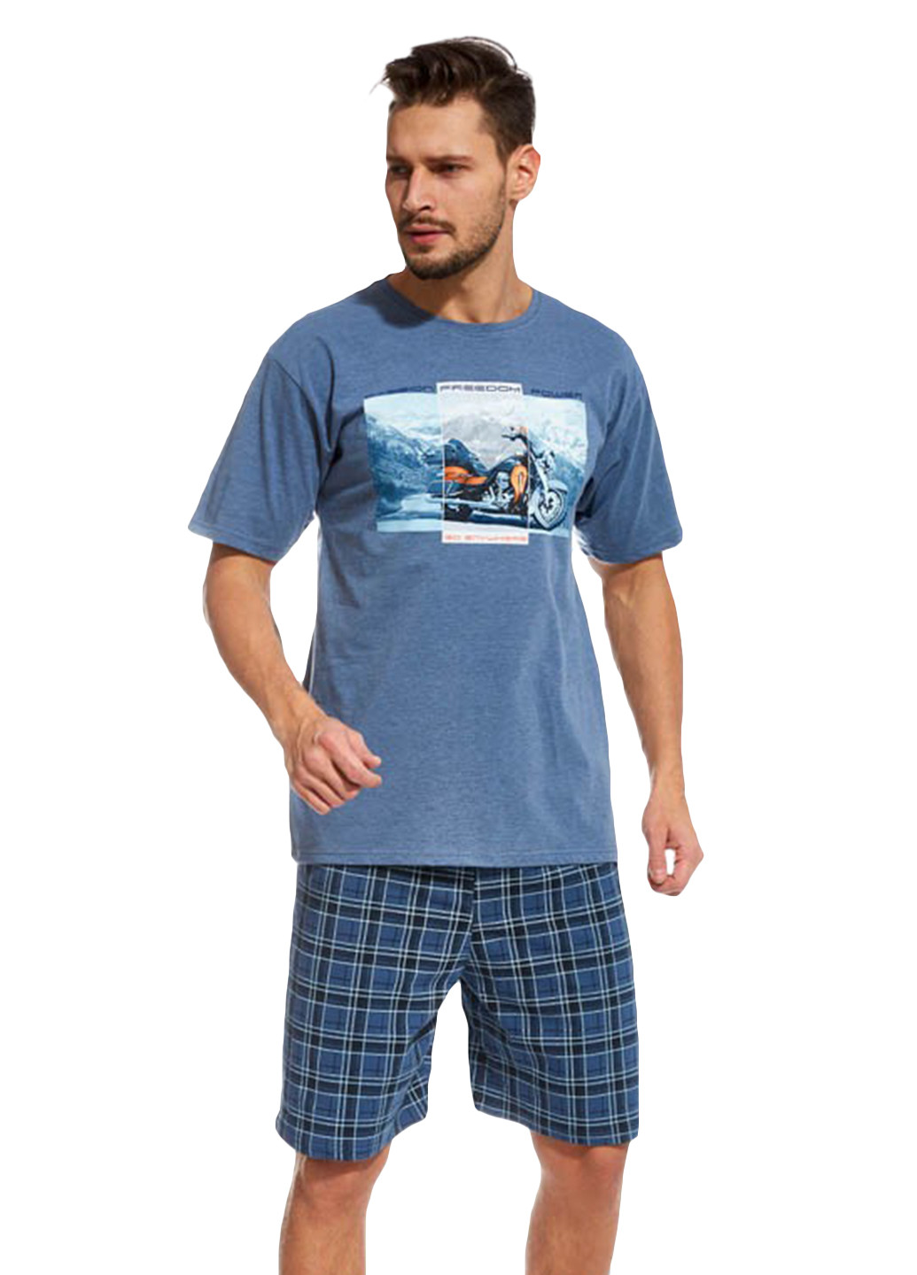 Пижама (футболка, шорты) Cornette рисунок синяя домашняя