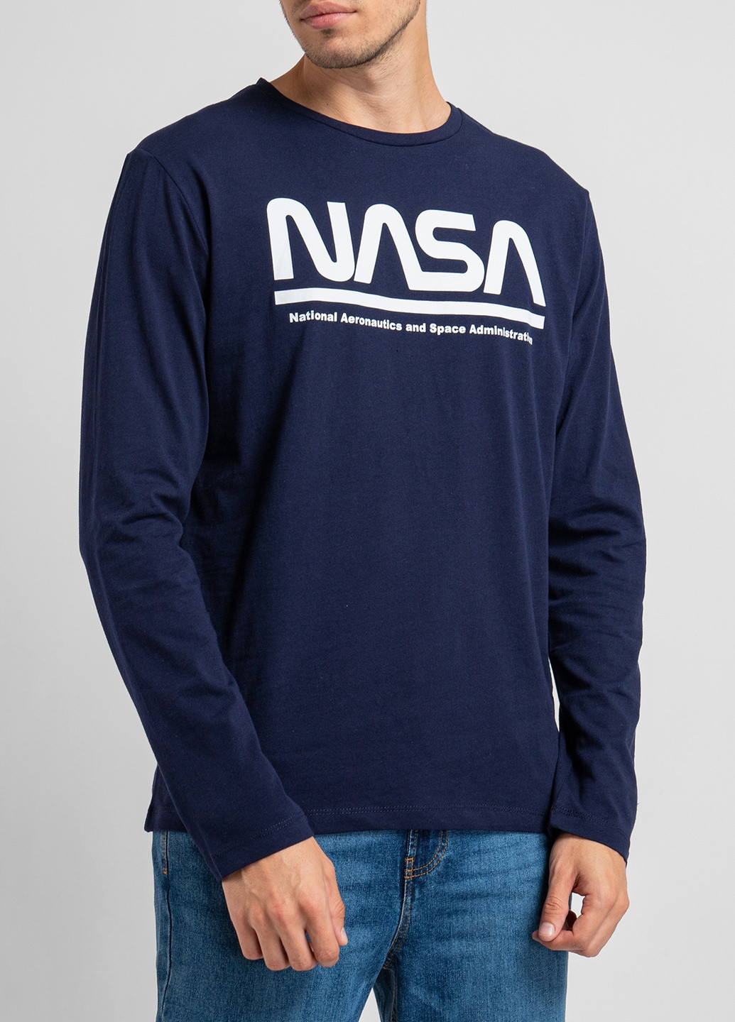 Чорний лонгслів з логотипом Nasa однотонний темно-синій кежуали