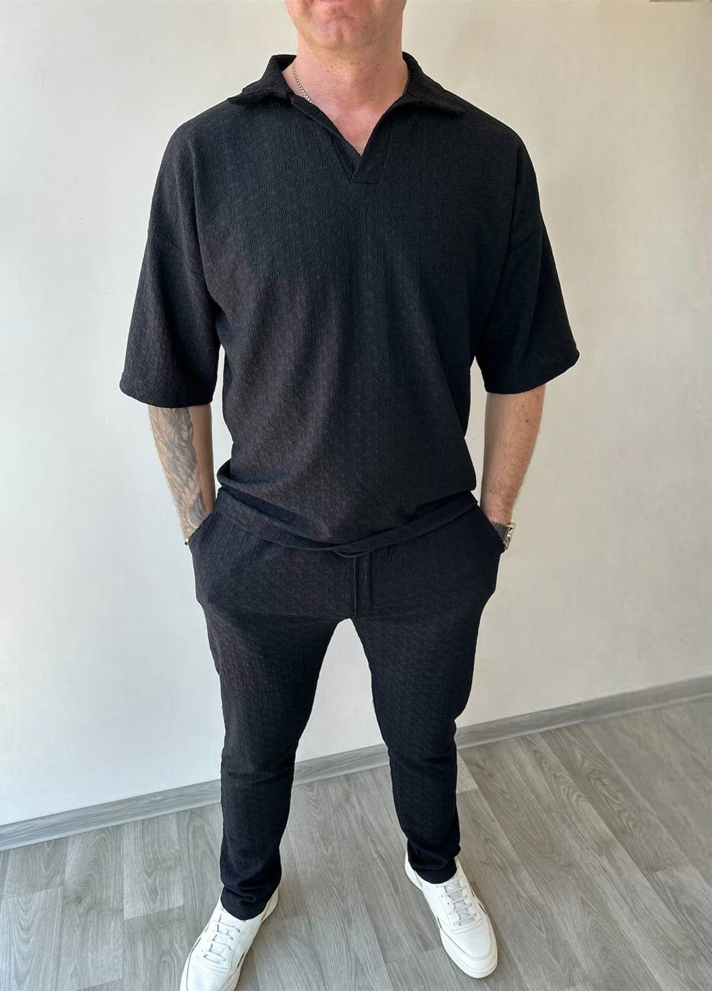 Чорний літній костюм (поло, штани) брючний Fashion