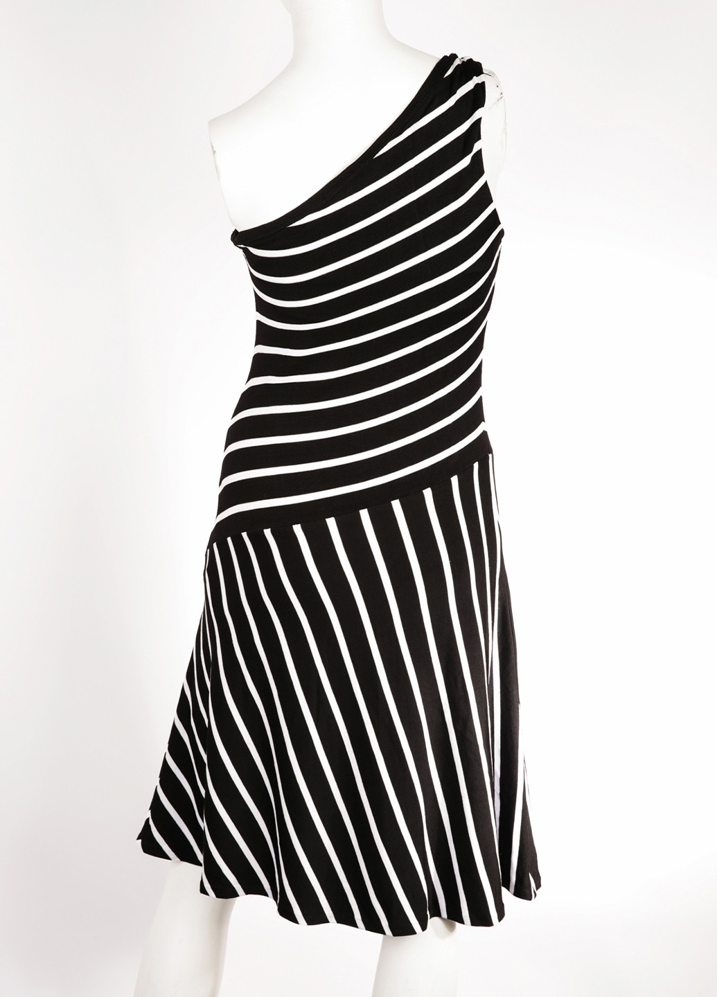 Чорно-білий кежуал сукня на одне плече Ralph Lauren в смужку