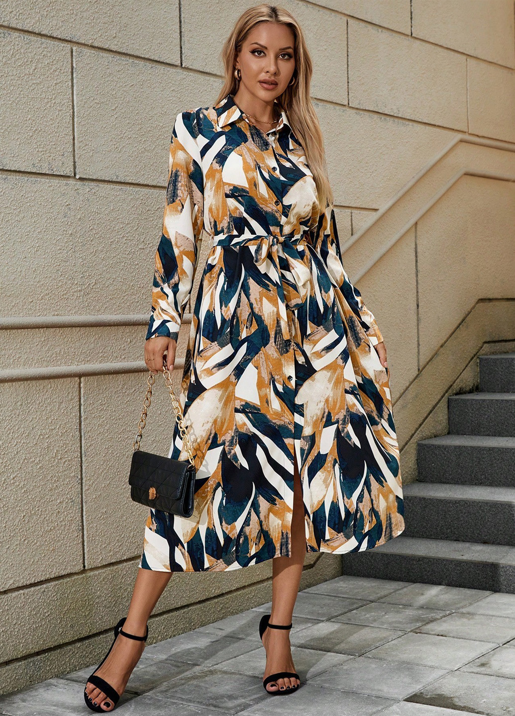 Комбінована кежуал сукня сукня-сорочка SHEIN з абстрактним візерунком