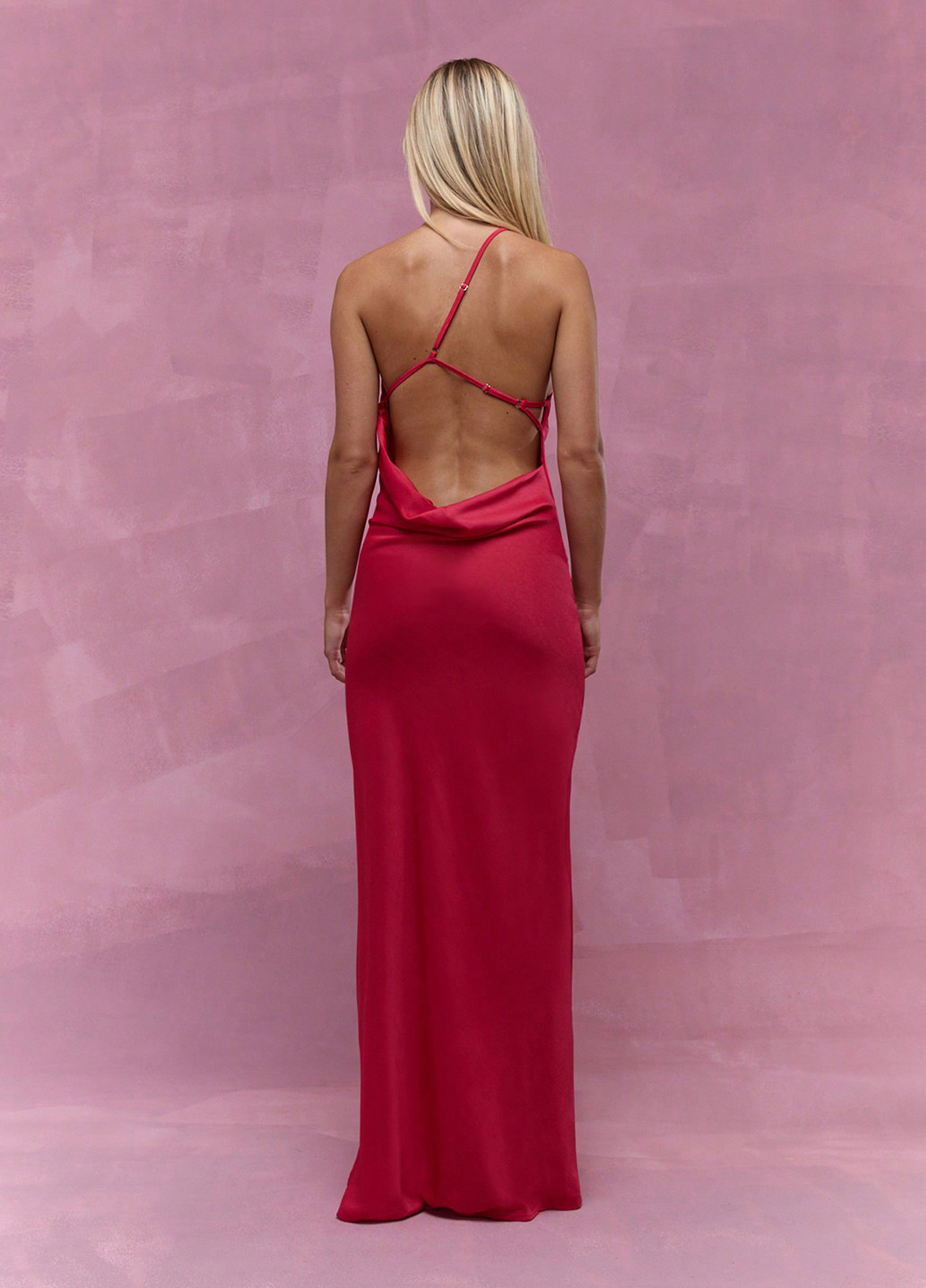 Красное вечернее, коктейльное платье на одно плечо, с открытой спиной SHEIN однотонное